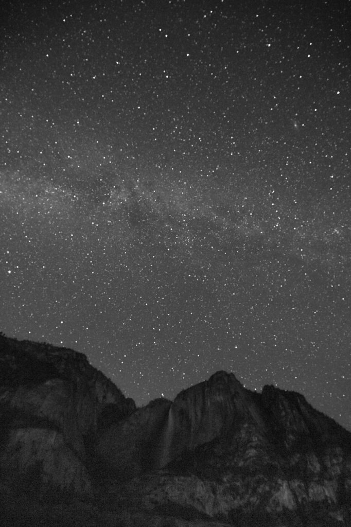 Milky way over Yosemite falls